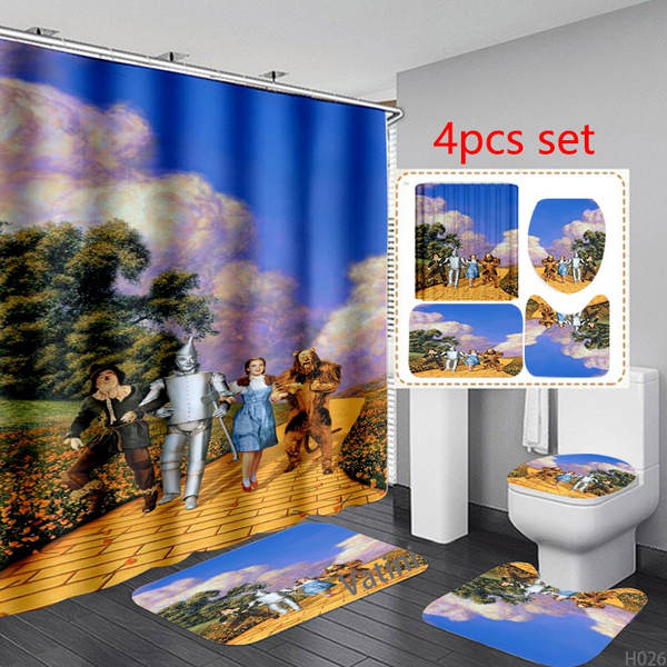 1/3/4 Pieces Cartoon Shower Curtains Sets Shower Curtain Kits Bathroom
