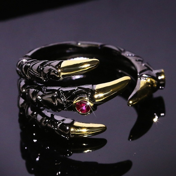 Retro punk men&#39;s fashion European and American dragon claw ring jewelry  eagle claw ring domineering male demon ring creative ring red zircon inlaid  retro locomotive rock ring personality jewelry gift | Wish