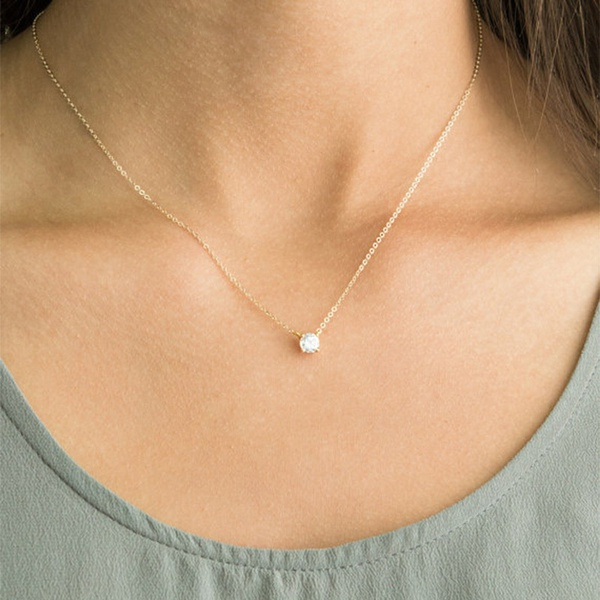 Floating 0.15 CT Diamond Solitaire Necklace – Simple Wedding Diamond N –  NaturalGemsAtelier