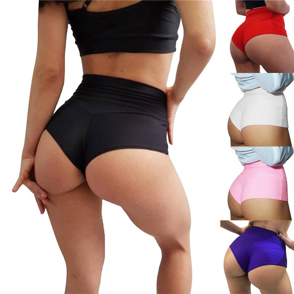 4 Colors Plus Size Women Pure Color Pole Dance Hot Pants Cheeky Shorts Yoga  Workout Outfits High Waisted Twerk Clothing Yoga Fitness Shorts