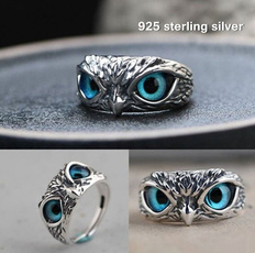 Blues, Owl, vintage ring, 925 sterling silver