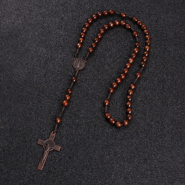 Black Beads Rosary Catholic Necklace with Metal Cross Crucifix Prayer  Jewelry - Walmart.com