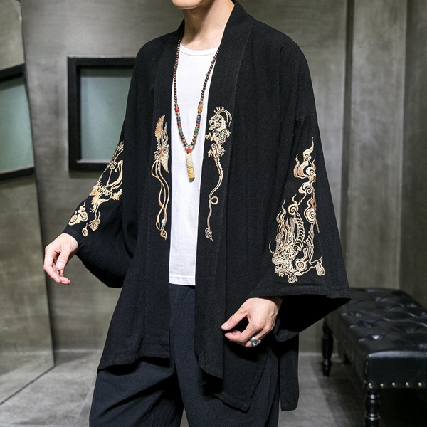 Fashion Costume Embroidery Hanfu Men Style Linen Cardigan Jacket Oversized Kimono 5XL Ancient Male | Wish