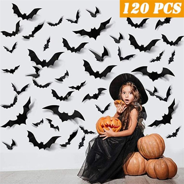 12PCS Halloween Black 3D DIY PVC Bat Wall Sticker Decal Home Halloween Decor New 