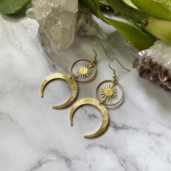 Boho Earrings Celestial Sun and Moon Earrings Crescent Phase Hippie Witchy  Punk Witch Wedding Handmade Earrings Jewelry Women Gift New Trend