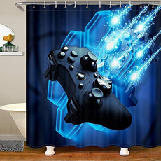 Blues, Bathroom, Shower Curtains, videogameprint