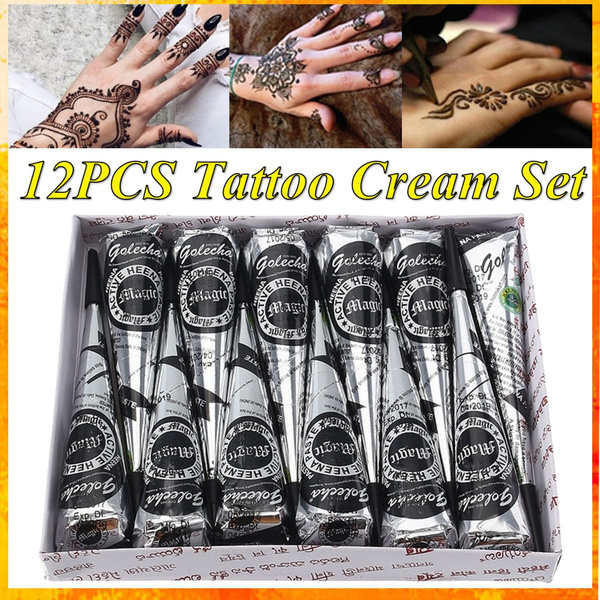 Golecha 12pcs 25g Natural Black Mehndi Diy Henna Cones Indian Henna Tattoo Paste For Temporary