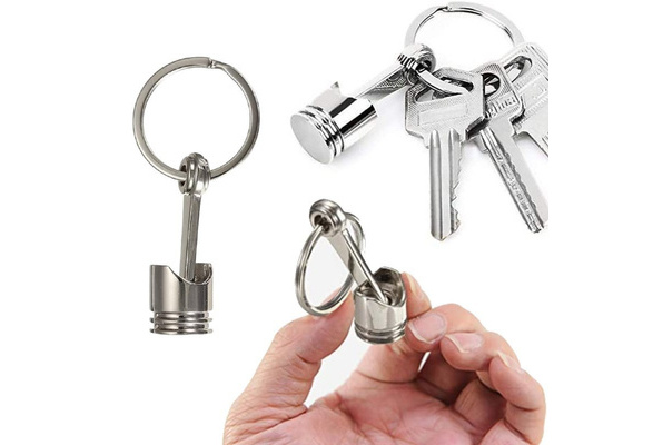 Metal Piston Car Keychain Keyfob Engine Fob Key Chain Ring keyring Silver New #W 