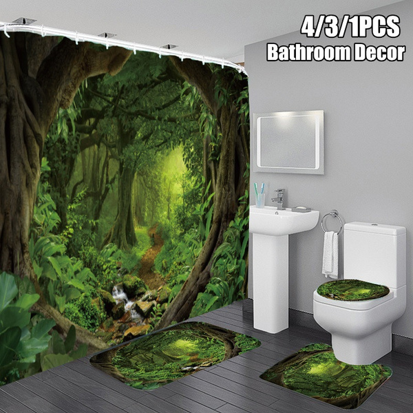 Details about   Wild Experience Forest Camping Shower Curtain Bath Toilet Pad Cover Bath Mat 