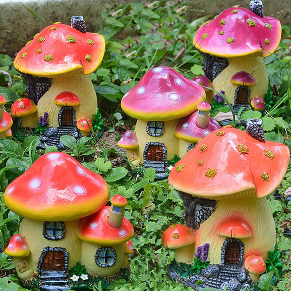 Fairy Garden Mushroom House Miniature Mushroom House Statues Accessories  For Home Garden Terrarium Decor Garden Decoration