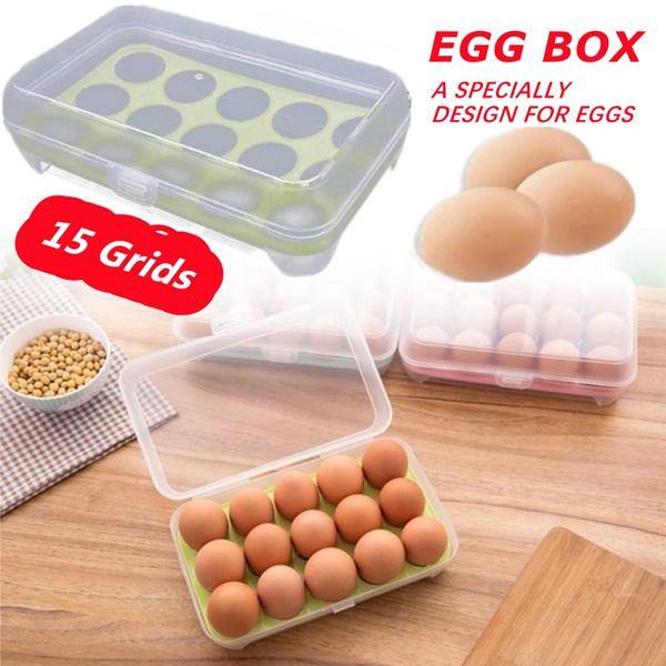 15 Grids Plastic Egg Storage Box Eggs Holder Portable Container PP