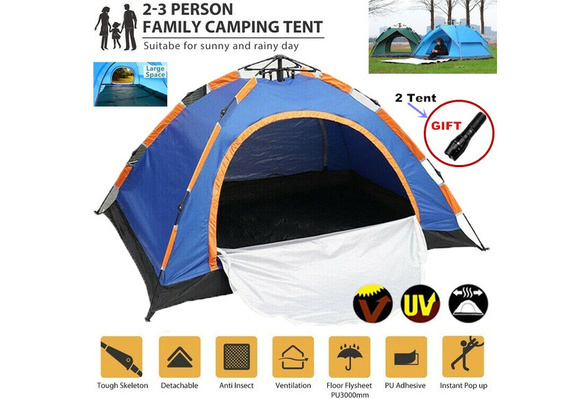 Camping Tent for 2-3 Person Instant Pop Up Tent Dome Waterproof Sun ShadesQui... 