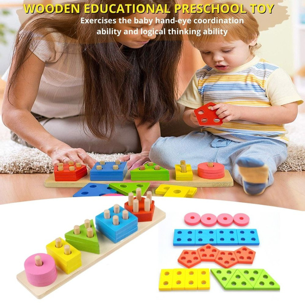 Wooden Color Sorting Toy Geometric Shape Puzzle Sorter Preschool  Educational Learning Board Toys For Kids Toddler