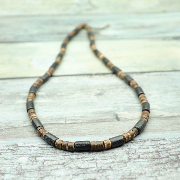 Buy the Mens Wooden Necklace with Center Wood Bead | JaeBee Jewelry