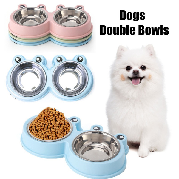 Double Pet Bowls Dog Food Water Feeder Stainless Steel Pet Drinking Dish  Feeder Cat Puppy Feeding Supplies Small Dog Accessories