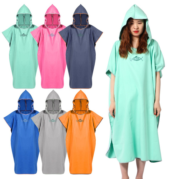 Women Beach Bath Surf Poncho Robe With Hood Changing Towel Quick Drying 