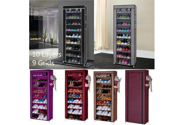 10 Layer 9 Grid Coffee Shoe Rack Shelf Storage Closet Organizer Cabinet  Portable