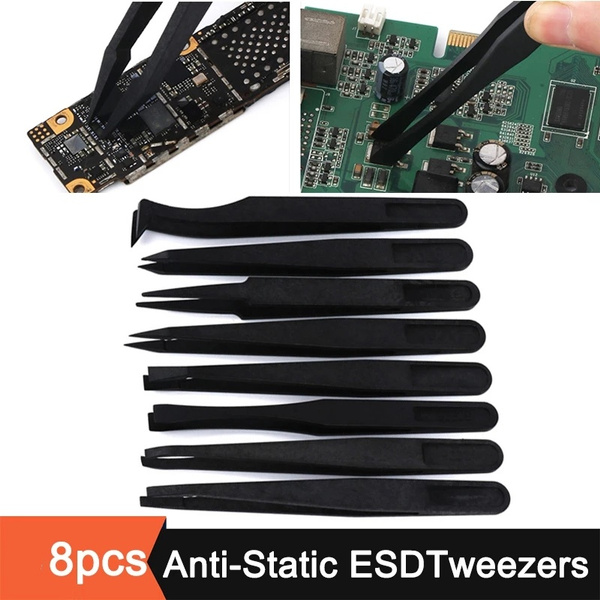 8Pcs Anti-static Electronic Tweezers Kit ESD Forceps PCB Repair Hand Tools Set 