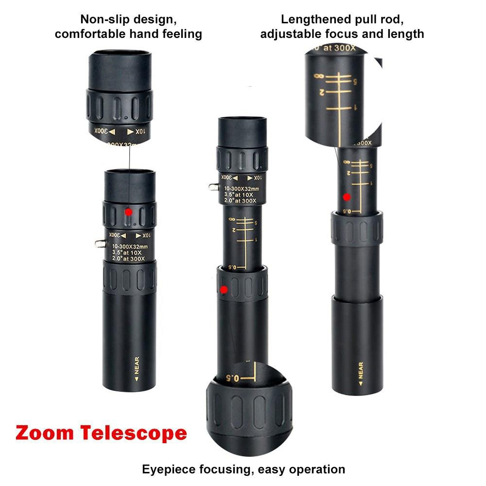 4K 10-300X40mm Super Monocular Telescope Fogproof Telephoto Zoom Monocular Telescope Portable Military Zoom Dual Focus BAK4 4K HD Lens Night Vesion phone monocular Telescope For Travel
