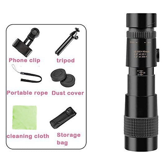 4K 10-300X40mm Super Monocular Telescope Fogproof Telephoto Zoom Monocular Telescope Portable Military Zoom Dual Focus BAK4 4K HD Lens Night Vesion phone monocular Telescope For Travel