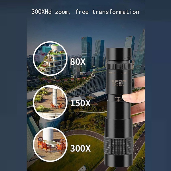 4K 10-300X40mm Super Monocular Telescope Fogproof Telephoto Zoom Monocular Telescope Portable Military Zoom Dual Focus BAK4 4K HD Lens Night Vesion phone monocular Telescope For Travel