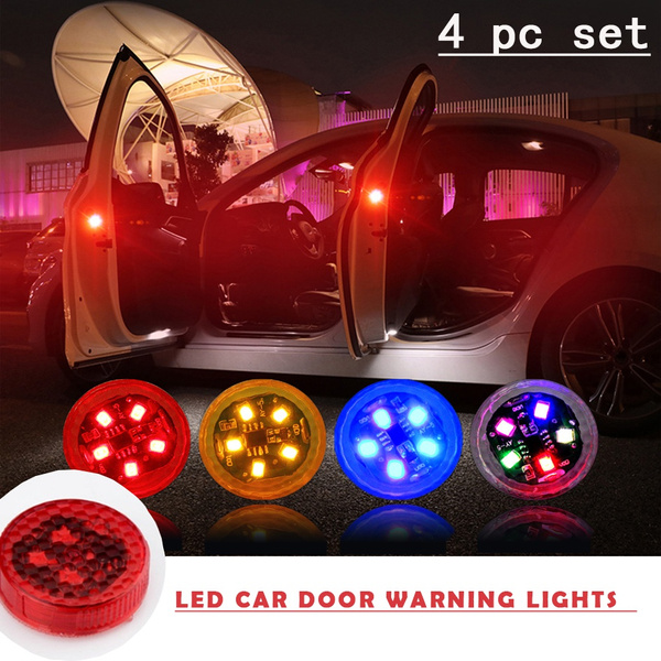 4 Pcs Safety Car Door Anti-Collision Warning LED Flashing Lamps Lights 5-LED
