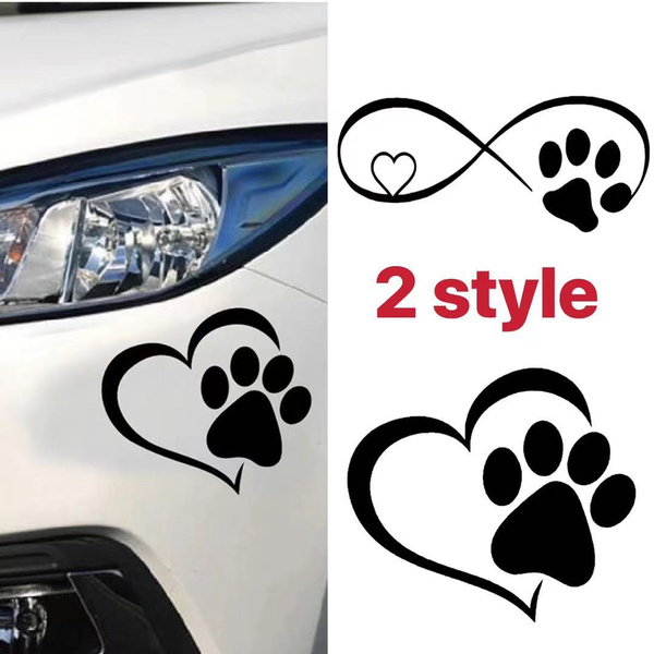 Printed Vinyl Decal Sticker DOG PAW with HEART *CUTE* 2 Styles 