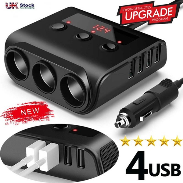 2022 USB Car Charger Cigarette Lighter Socket 4 Way 12V Splitter Power  Adapter