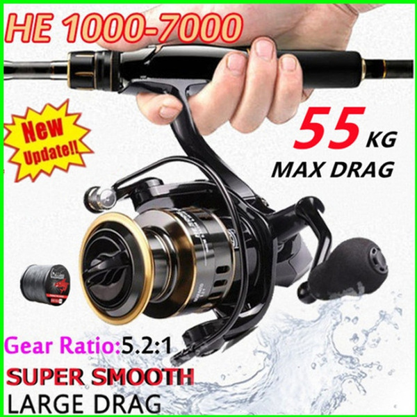 New Arrived !!! 5.2:1 High Speed Metal Spool Spinning Reel Saltwater Reel  Fishing Reel HE1000-7000 Max Drag 50kg Reel Fishing