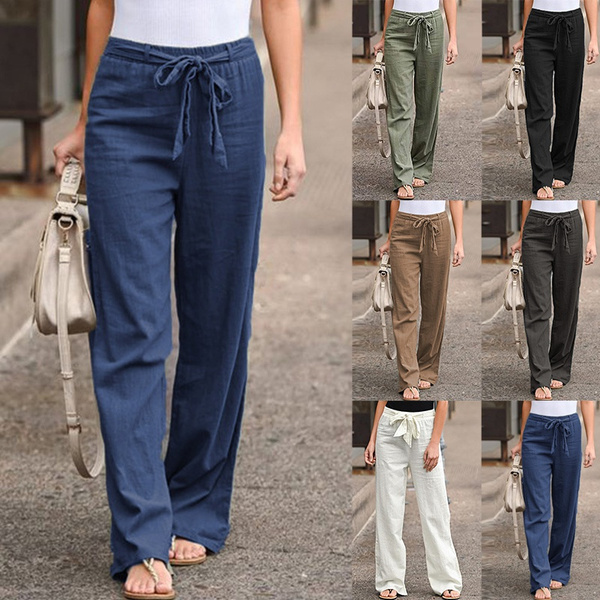 Women's Summer Elastic High Waist Wide Leg Pants Casual Loose Palazzo  Trousers | eBay