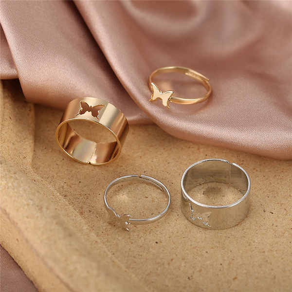2Pcs/Set Punk Fashion Butterfly Rings 