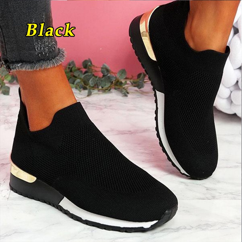 2021 New Women Knitted Socks Breathable Mesh Running Shoes Lightweight Slip-On Casual Shoes Gym Sports Trainer Tennis Shoes Outdoor Vulcanized Flat Walking Shoes | Wish