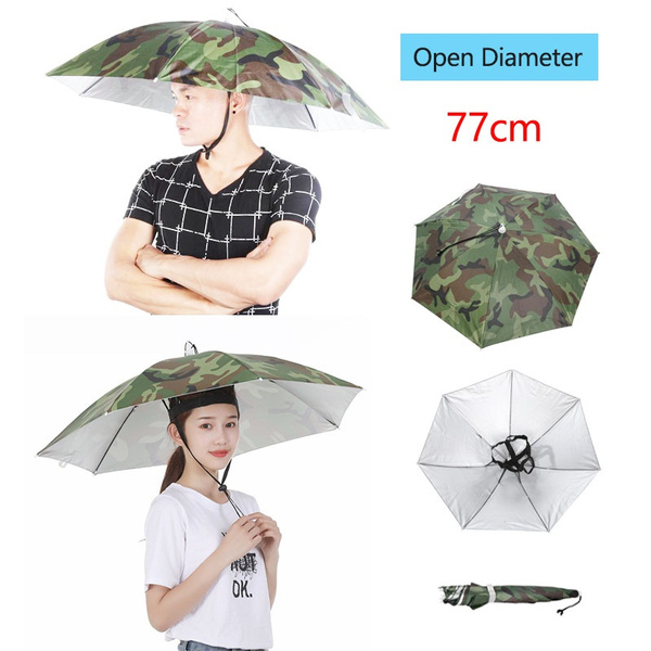 Umbrella Hat Portable Fishing Umbrella Foldable Outdoor Sun Shade  Waterproof Camping Headwear Cap Beach Head Hats