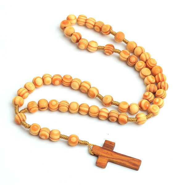 Vintage Wood Rosary Beaded Jesus Cross 
