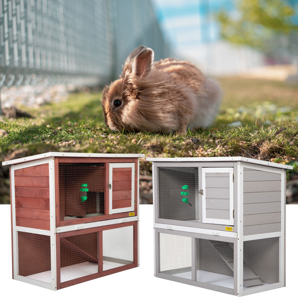 Pet 2Tier Wood Rabbit House Cage Backyard Garden Duplex Hutch for