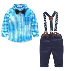 plaid shirt, bowknot, shirtoverallset, Two-Piece Suits