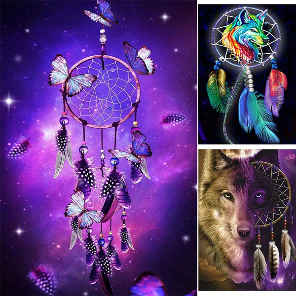 DIY 5D Diamond Painting Wolf Owl Dreamcatcher Diamond Mosaic Embroidery  With Photo Frame Animal Picture Home Wall Decoration
