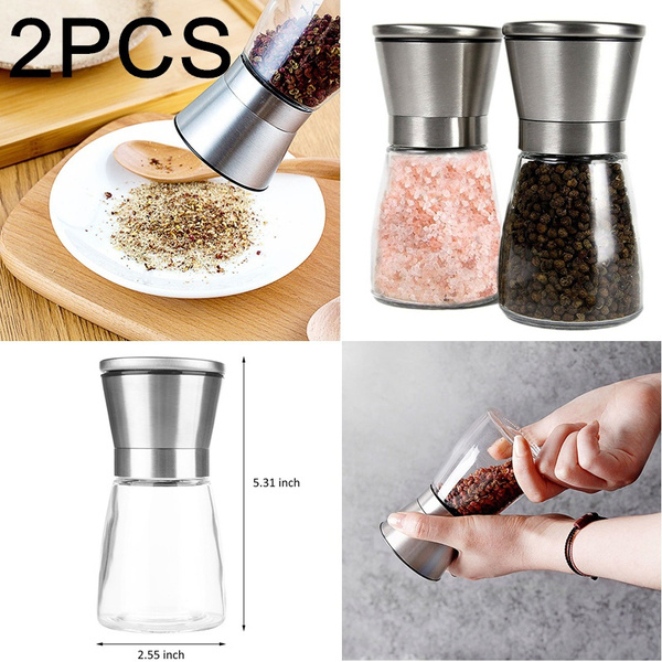 2 Pack Salt and Pepper Grinder Set with Stand Premium Stainless