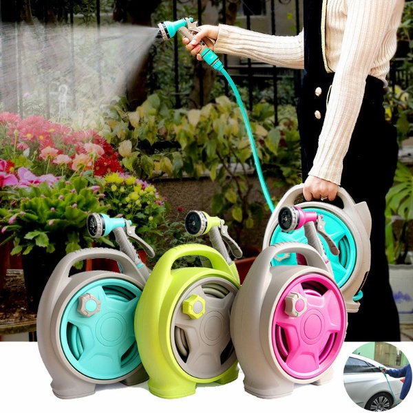 Mini Portable Garden Pipe Hose Reel Cart With Water Spray Set Agricultural Home Storage Suit Car Wash Wish Mini Portable Garden Pipe Hose Reel, Portable Garden Watering Cart