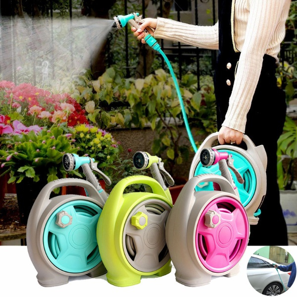 Mini Portable Garden Pipe Hose Reel Cart with Water Spray Gun Set