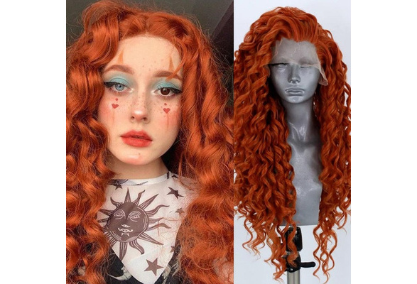 copper red curly lace front wig