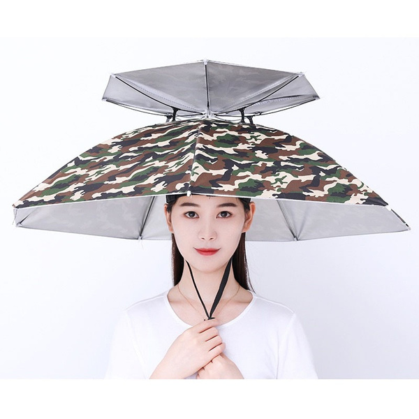 Double Layer Umbrella Hat Lightweight Foldable Fishing Umbrella Cap Anti-UV  Headwear Umbrella for Outdoor Walking Rain Snow Sun Shade Hats