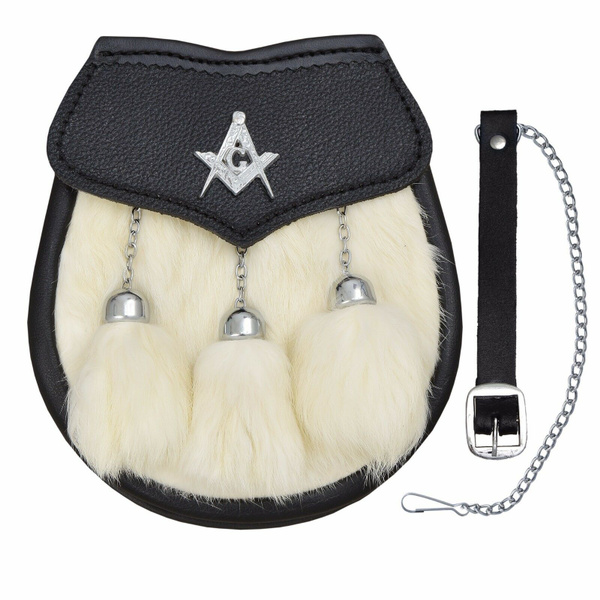 Masonic Rabbit NEW KILT SPORRAN MASONIC CREST WHITE RABBIT FUR & BLACK LEATHER SEMI ...