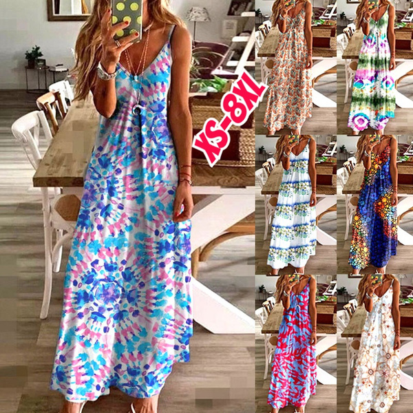 CAITZR Beach Casual Floral Maxi Long Dress For Women Summer V Neck Short  Sleeve Ethnic Style Sundress - Walmart.com