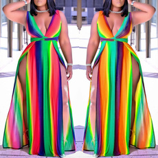 rainbow, highslit, Plus Size, long dress