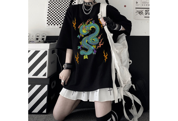 Men's T-Shirt Cotton T-Shirts Harajuku Dragon Women's Clothing Y2K Tops  Aesthetic Vintage Femme T-Shirts Style Oversize T-Shirt Gold, 4XL