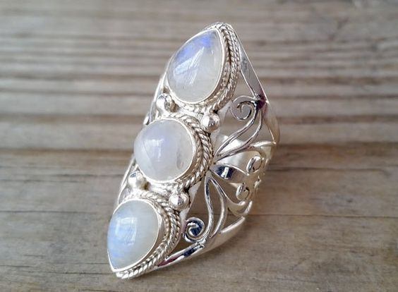 Luxury Bridal Wedding Jewelry Dazzling Natural Moonstone Ring Princess ...