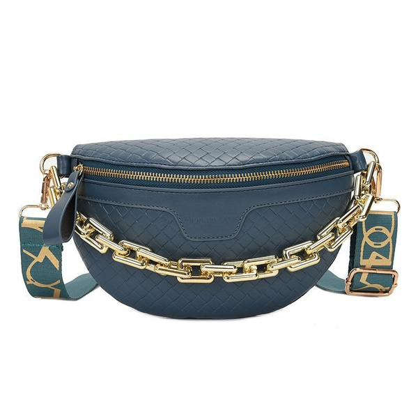 Swthlge Thick Chain Women's Fanny Pack Plaid leather Waist Bag Shoulder  Crossbody Chest Bags Luxury Designer Handbags Female Belt Bag 