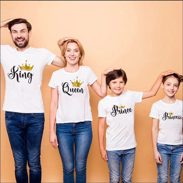 King Queen Princess Prince Family T Shirts Mother and Daughter Dad Son Letter Cotton T Shirts Short Sleeve Print T shirts Baby Kids Girl Clothes Tops