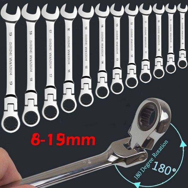 Spanner Tool Flexible Pivoting Head Ratchet Wrench Spanner Garage Metric hand Tool 6mm-19mm For auto and Home Repair Universal Wrench Color : 15mm